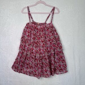 NWT Free People One Womens Blouse XS Floral Pink Tiered Flowy Top Adjustable